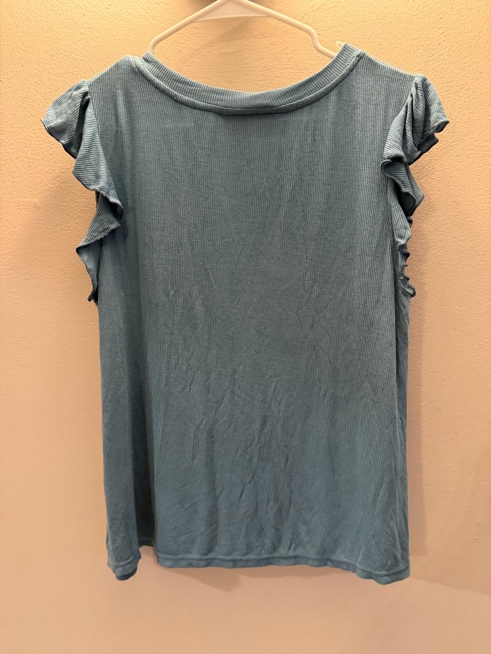 Rachel Parcell Blue Ribbed Ruffle Cap Sleeve Knit Top Small - Picture 3 of 3